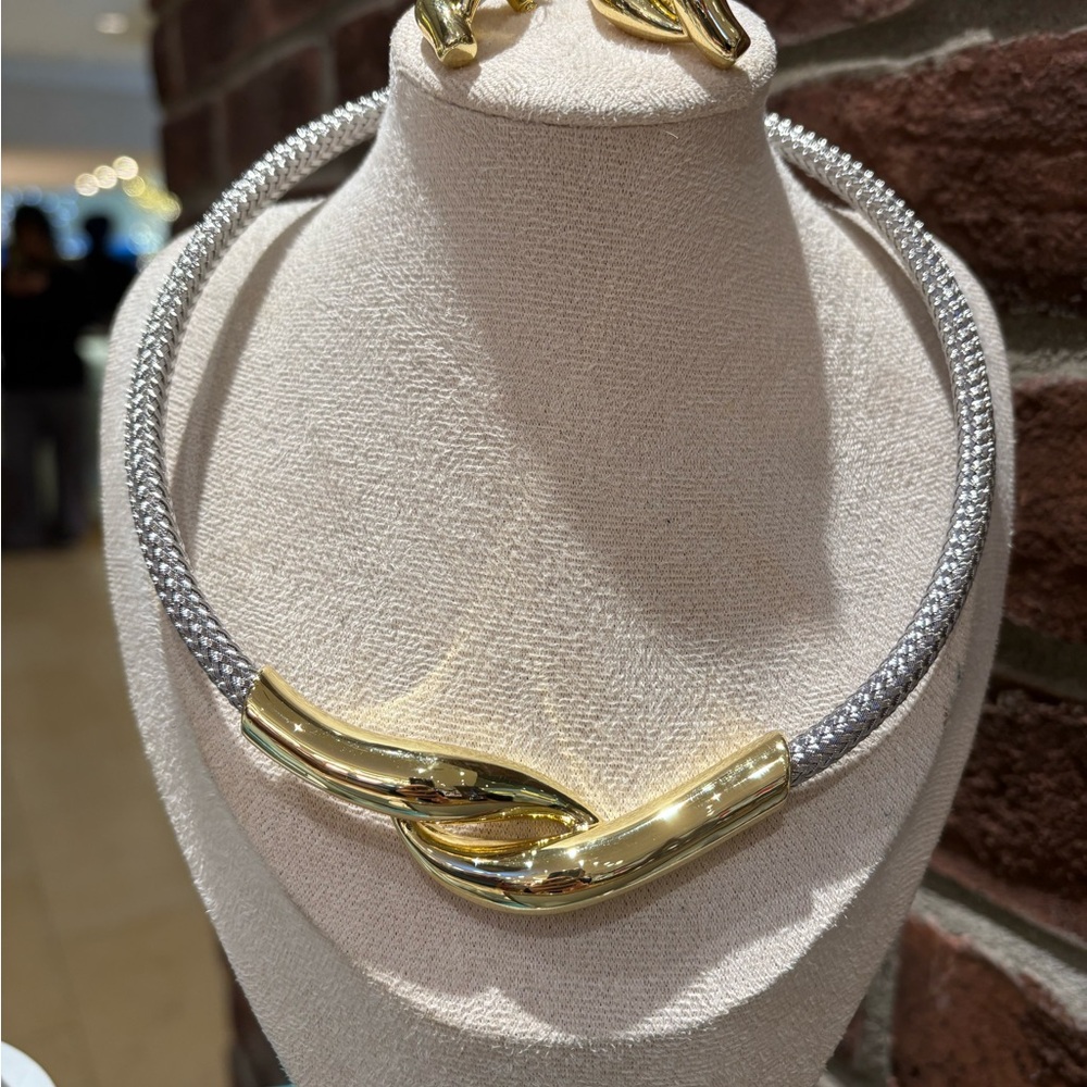 Two Tone Gold and Silver Choker Necklace and Earrings Set